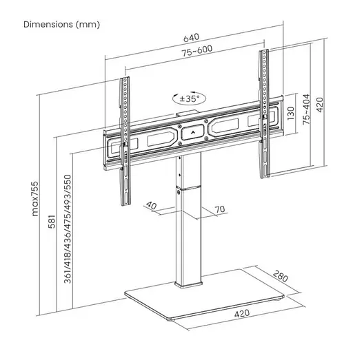 Настільна підставка під телевізор Gembird TVSD75S01 37-75 дюйма Black - фото 6