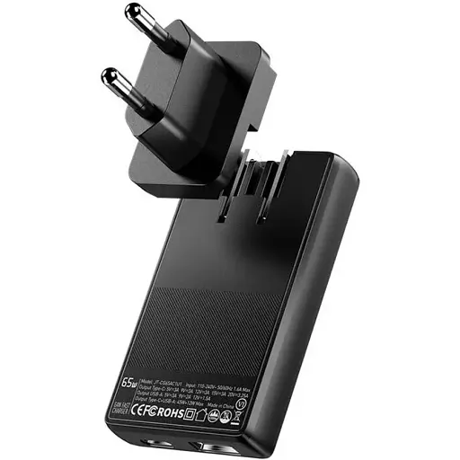 Мережевий зарядний пристрій EssagerUltra Thin Gan 65W 1C1A чорний - фото 1