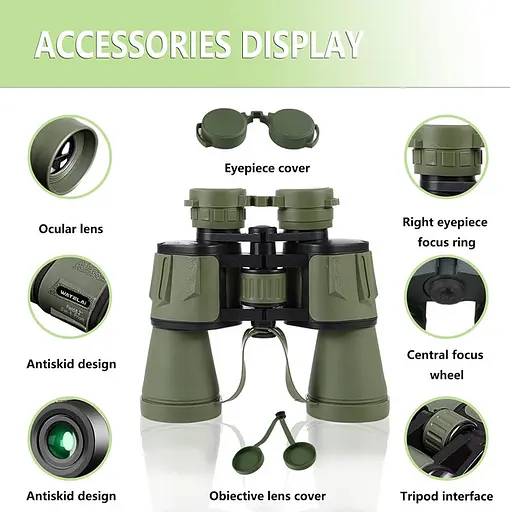 Бінокль польовий 10х50 для полювання та туризму (Зелений) - фото 3