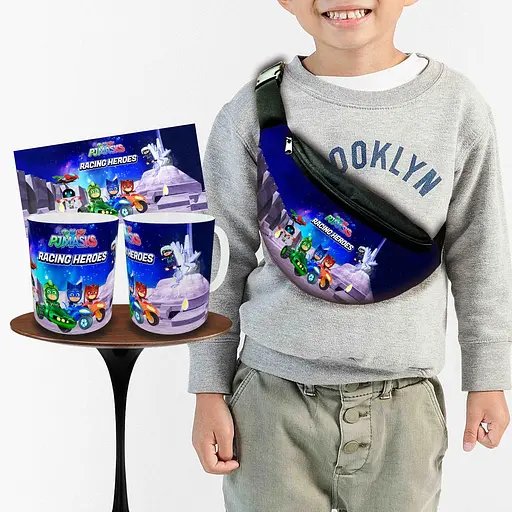 Набор: детская сумка-бананка+кружка Герои в масках 32х15см,бананка для мальчика через плечо на подарок (00902)