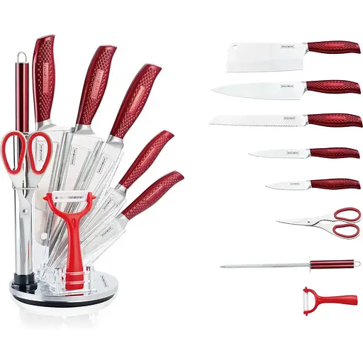Набір ножів Royalty Line з 9 предметів червоний (RL-KSS530)