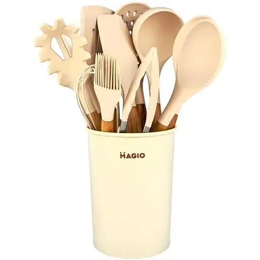 Набір кухонного приладдя Magio MG-1142 силіконовий 11 предметів Бежевий - фото 1