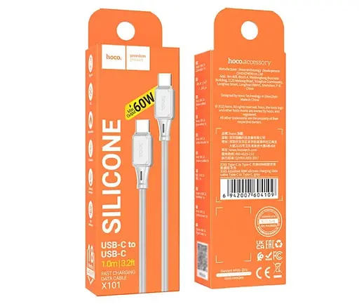 Кабель для зарядки Hoco X101 Silicone Type-C to Type-C PD60W сірий - фото 2