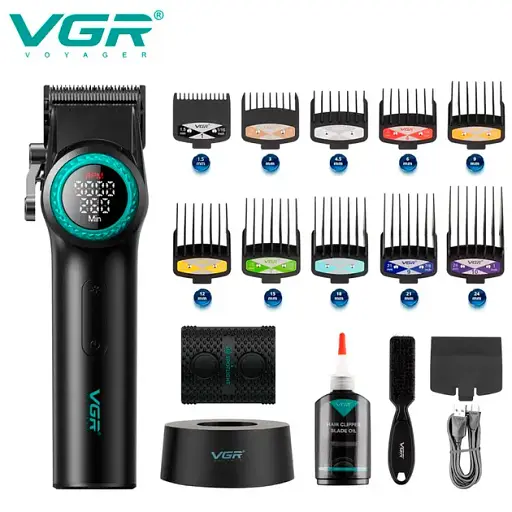 Аккумуляторная машинка для стрижки VGR V-001, 10 насадок, 9000 RPM, АКБ 4600 mAh, LED дисплей - фото 4