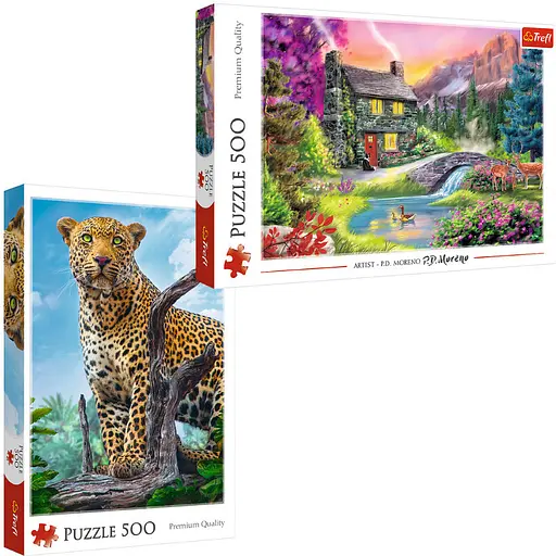 Набір Пазли - (500 + 500 елм.) - "Дикий леопард" + "Гірська ідилія" - фото 1