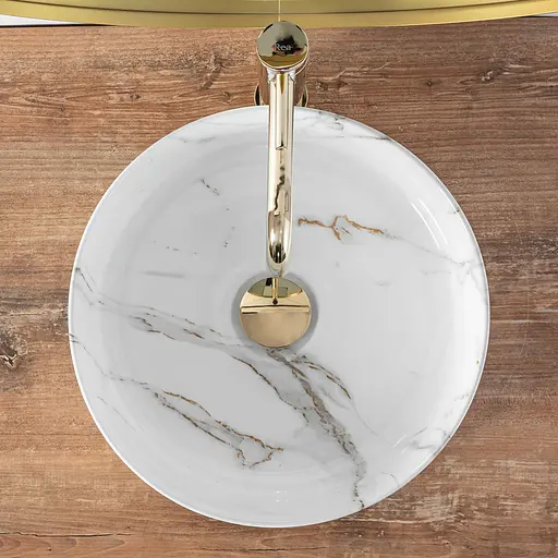 Умивальник Rea Sami aiax shiny накладний білий REA-U4522, Мармур - фото 5