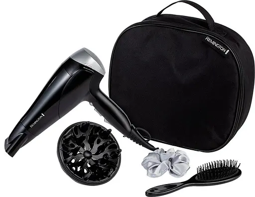 Фен Remington Style Edition, 2200Вт, 3 режими, іоніз-я, хол. обдув, дифузор, гребінець, гумка, кейс, чорно-сірий