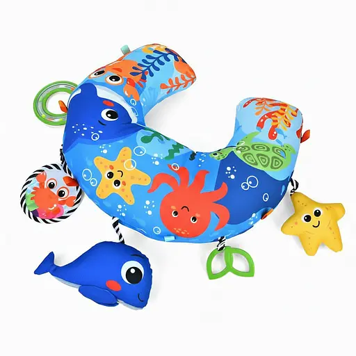 Килимок-подушка для новонародженого 63633-2 з підвісними іграшками, дзеркальцем, брязкальцем і шелестунчиком – синій - фото 2