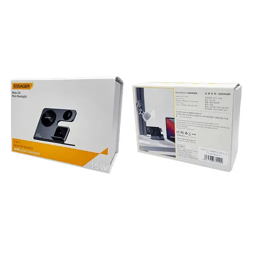 Бездротовий мультизарядний пристрій Essager Ruicheng desktop magnetic suction 15W (3 in 1) чорний - фото 5