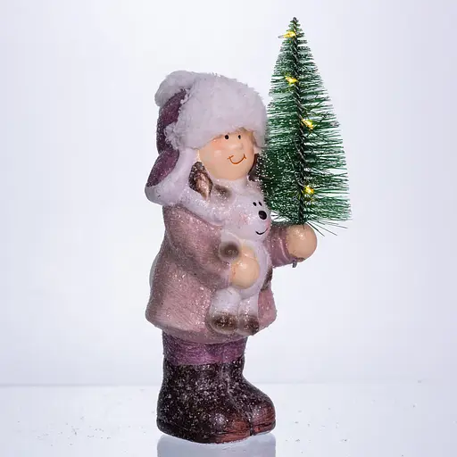 Новорічна фігурка з підсвіткою Дівчинка з ялинкою з фарфору 12×8×23 (см) новорічний декор Yiwu CR-5-3 - фото 3