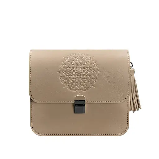 Шкіряна жіноча бохо-сумка Лілу світло-бежева краст - фото 7