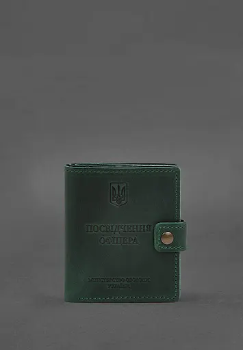 Кожаная обложка-портмоне для удостоверения офицера с карманом для жетона 11.1 зеленая Crazy Horse - фото 2