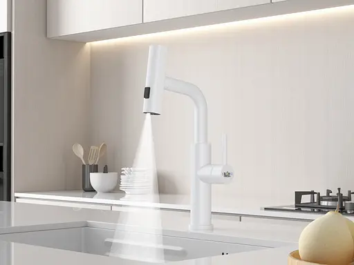 Cмеситель для кухни водопад с выдвижной лейкой белый Nett LW-35 Белый - фото 3
