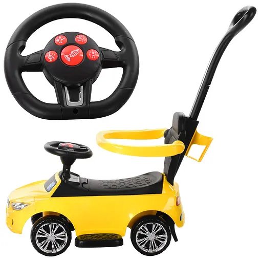 Каталка-толокар Bambi M 3503B-6 з батьківською ручкою та музикою для малюка жовта - фото 2