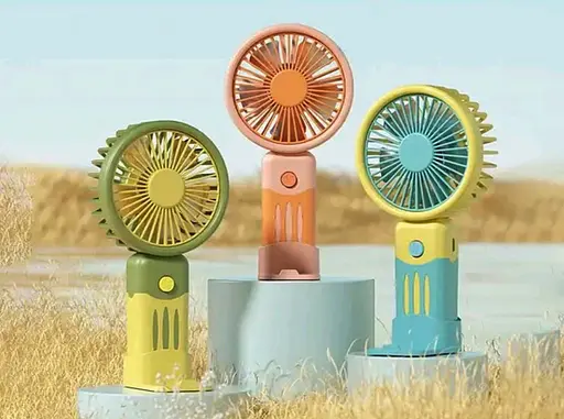 Портативный ручной вентилятор JX-991 на аккумуляторе с ручкой мини ветродуйка 2Вт Оранжевый/Розовый - фото 6