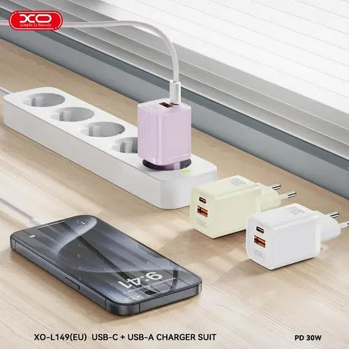 Мережевий зарядний пристрій XO L149(EU) PD30W 1USB-A+1USB-C Charger Бузковий - фото 2