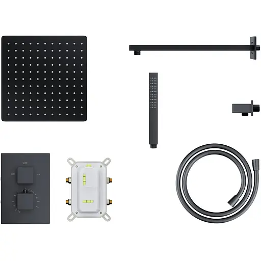 Душова система прихованого монтажу Corsan Adour black + BOX з термостатом Z01TBL, Чорний матовий - фото 1