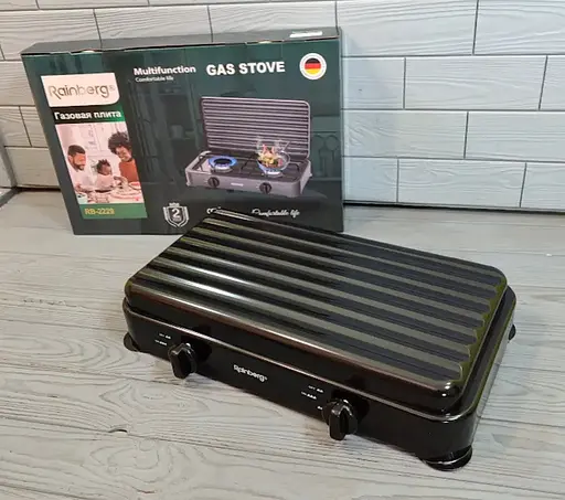Настольная газовая плита  Rainberg RB-2229 на две конфорки с крышкой для кемпинга нержвеющая сталь Черная - фото 8