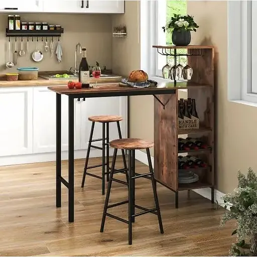 Барний стіл з стільцями Costway Bistro з тримачем винних келихів темно-коричневий - фото 2