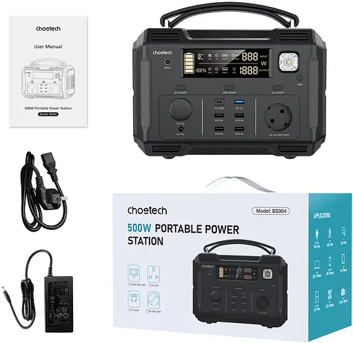 Зарядная станция Choetech BS004 500Вт (484Вт/ч) QC 3.0, USB-C PD100 Вт - фото 4