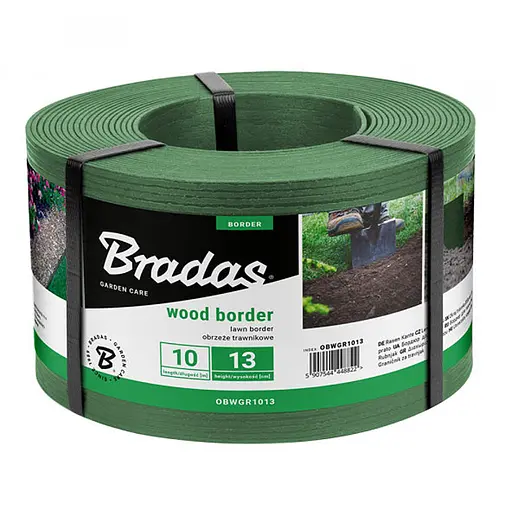 Бордюр рівний газонний Bradas WOOD BORDER 130 мм х 2,8 мм х 10 м зелений OBWGR1013 - фото 1