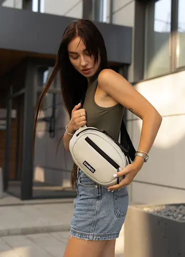 Сумка через плечо женская бананка Sambag Flex серая 30×17×10 см (85351030) - фото 2