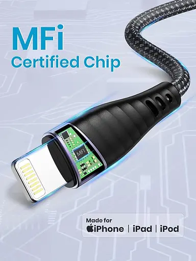 Кабель для заряджання iPhone TOPK, нейлоновий кабель преміумкласу USB-A до Lightning 2m MFI - фото 6