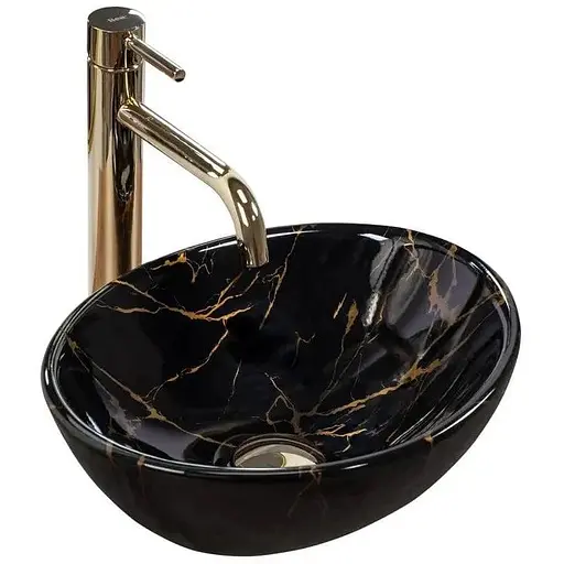 Умивальник Rea Sofia mini black marble shiny накладний REA-U6963, Чорний матовий - фото 1