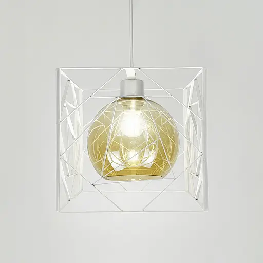 Люстра у білому корпусі з янтарним плафоном 24х24 см | Арт. 12120/1 WT+AM | Line F - фото 1