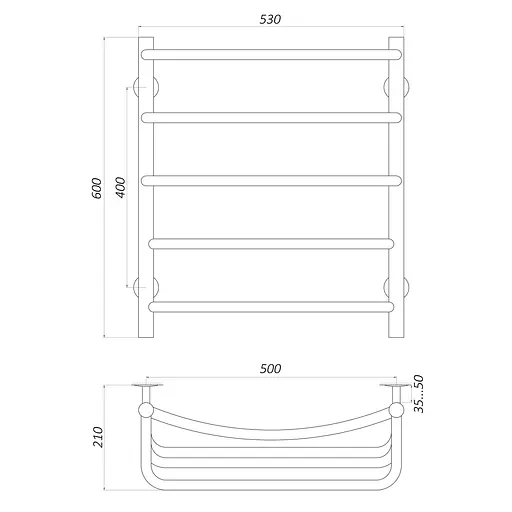 Полотенцесушитель UNIO LКD W 600-500-5 Лестница Каскад Дуга (20867) - фото 5