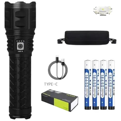 Потужний ручний ліхтар AK138 4х18650 акумуляторний тактичний White Laser Powerbank IP44 Type-C zoom Чорний - фото 1