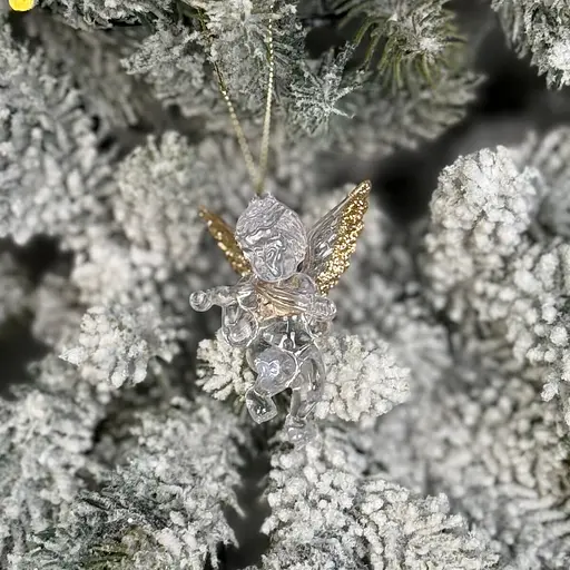 Новорічна підвіска MIS LT Янгол з скрипкою 4,5х2х6 см прозорий/золотий - фото 2