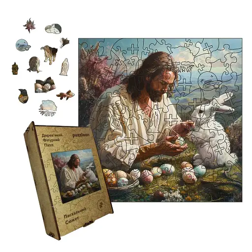 Деревянный пазл Пасхальный Сюжет, А1, Деревянная коробка 500+ элементов