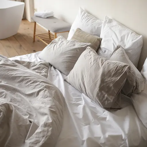 Комплект постельного белья 100% белый хлопок с серым British mist - двуспальный - фото 4