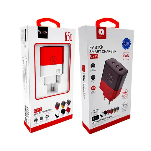 Мережевий зарядний пристрій WUW-C215 65W Charger 2 USB C + USB A білий orange - фото 2