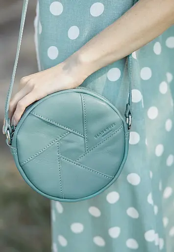 Шкіряна кругла жіноча сумка Бон-Бон бірюзова - фото 2