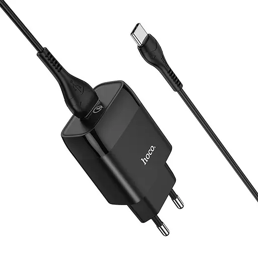 МЗП Hoco C72Q Glorious QC3.0 18W (1USB-A) + кабель USB to Type-C Чорний - фото 2