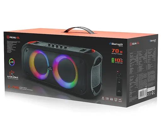 Портативная колонка Real-El X795 Boombox 70W Bluetooth, Echo Karaoke, TWS, RGB, Black - фото 13