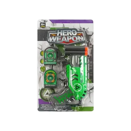 Іграшковий пістолет Hero Weapon з 6 м'якими патронами та мішенями, Зелений
