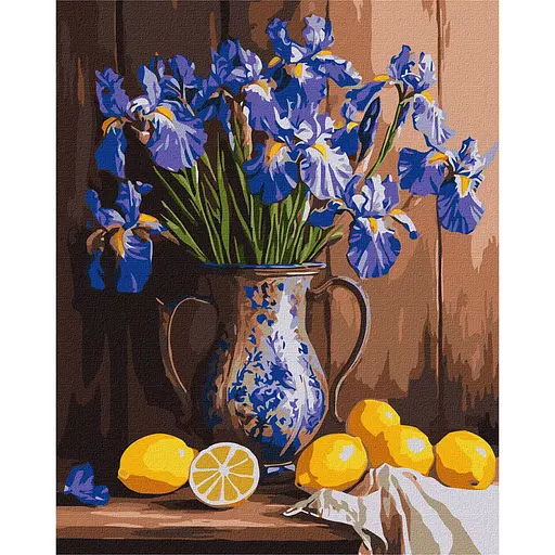 Картина за номерами "Іриси у вазі та лимони" Ідейка KHO3319, 40x50 см - фото 1