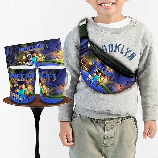 Набор: детская сумка-бананка+кружка Майнкрафт "Minecraft" 32х15см,бананка для мальчика через плечо (00924)
