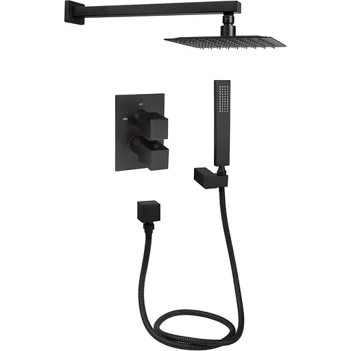 Душова система прихованого монтажу Qtap Aquarius термостатична на два споживача QTAQA65T103NGB Black Matt, Чорний матовий - фото 1