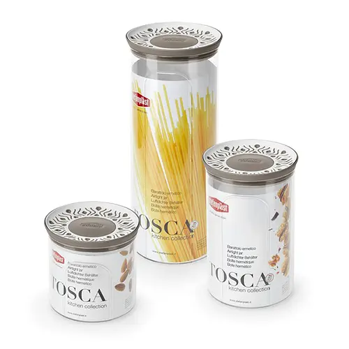 Набор из 3-х круглых герм.емкостей TOSCA бело-серый (0,7л+1,2л+2,2л) (55681)