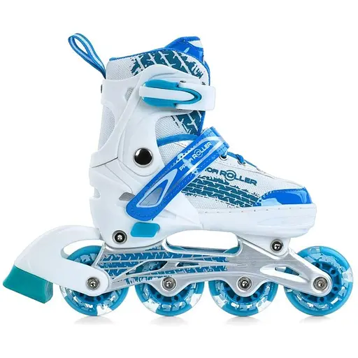 Ролики Profi A4150-S-WBL алюміній, поліуретанові, в один ряд, 31-34, розсувні біло-блакитні