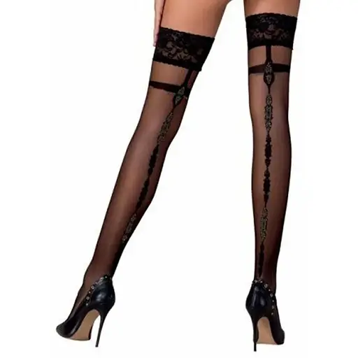 Чулки с узорным швом позади Passion ST114 nero 3/4 (20 den)