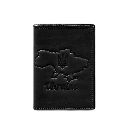 Кожаная обложка для паспорта с картой Украины черный Crazy Horse - фото 8