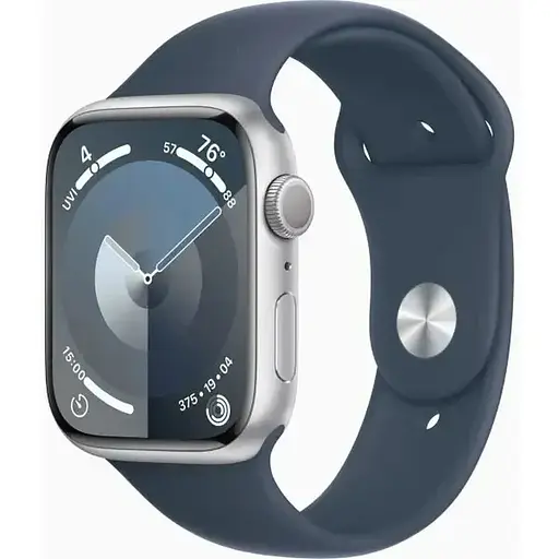 Apple Watch Series 9 GPS 45mm Silver Aluminium with Storm Blue Sport Band M/L MR9E3 - фото 1