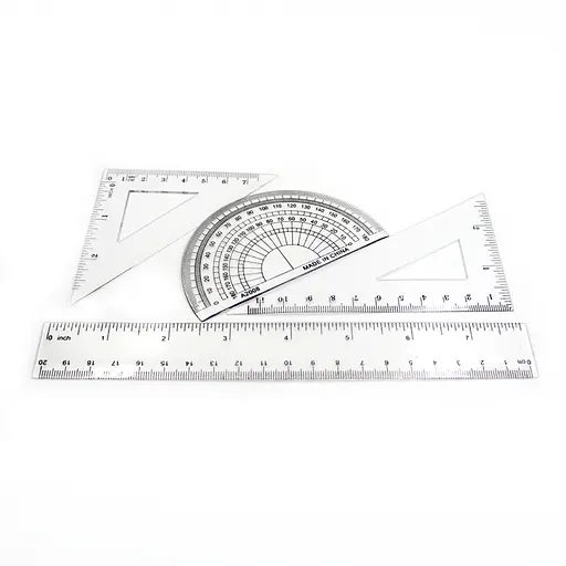 Набір для креслення, лінійка 20 см, транспортир, 2 трикутники, пластик, 4 предмети, 5 шт. в упаковці