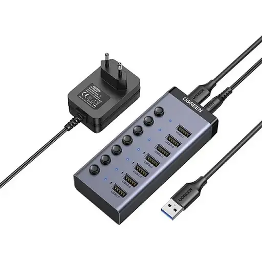 Концентратор USB 3.0 Ugreen CM481 HUB с дополнительным питанием USB Type-C 7in1 черный (90307) - фото 1