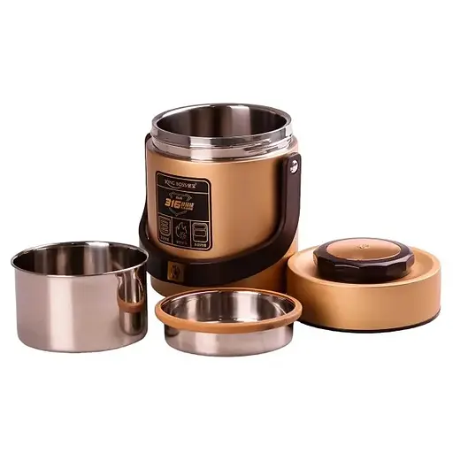 Термос для їжі TS Kitchen King Boss з двома контейнерами з нержавіючої сталі золото 1.5 л (HP156GL) - фото 2